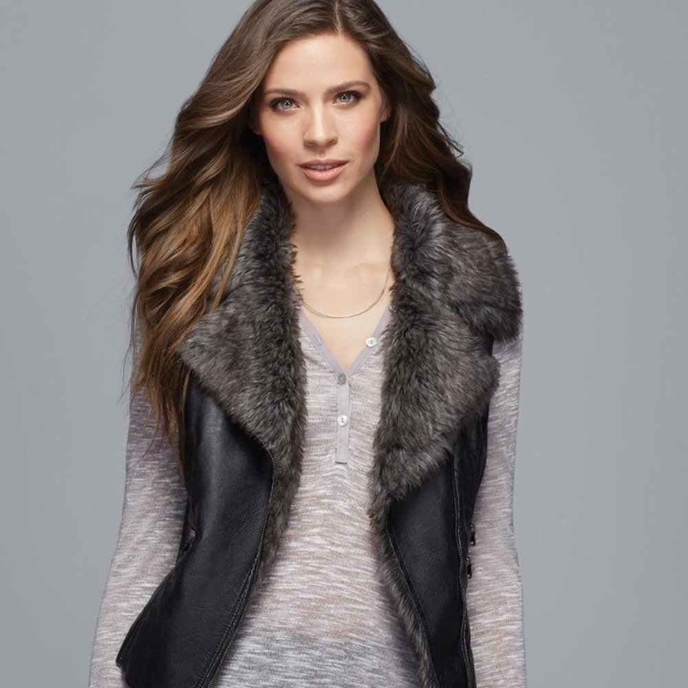 Faux Leather Fur Vest S